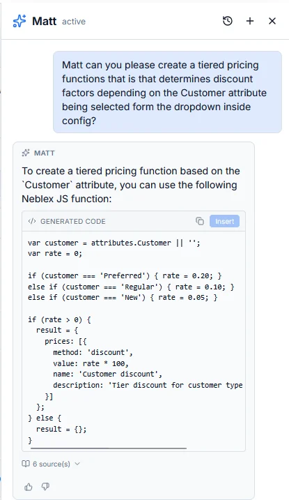 Matt generating a tiered pricing function based on the Customer attribute