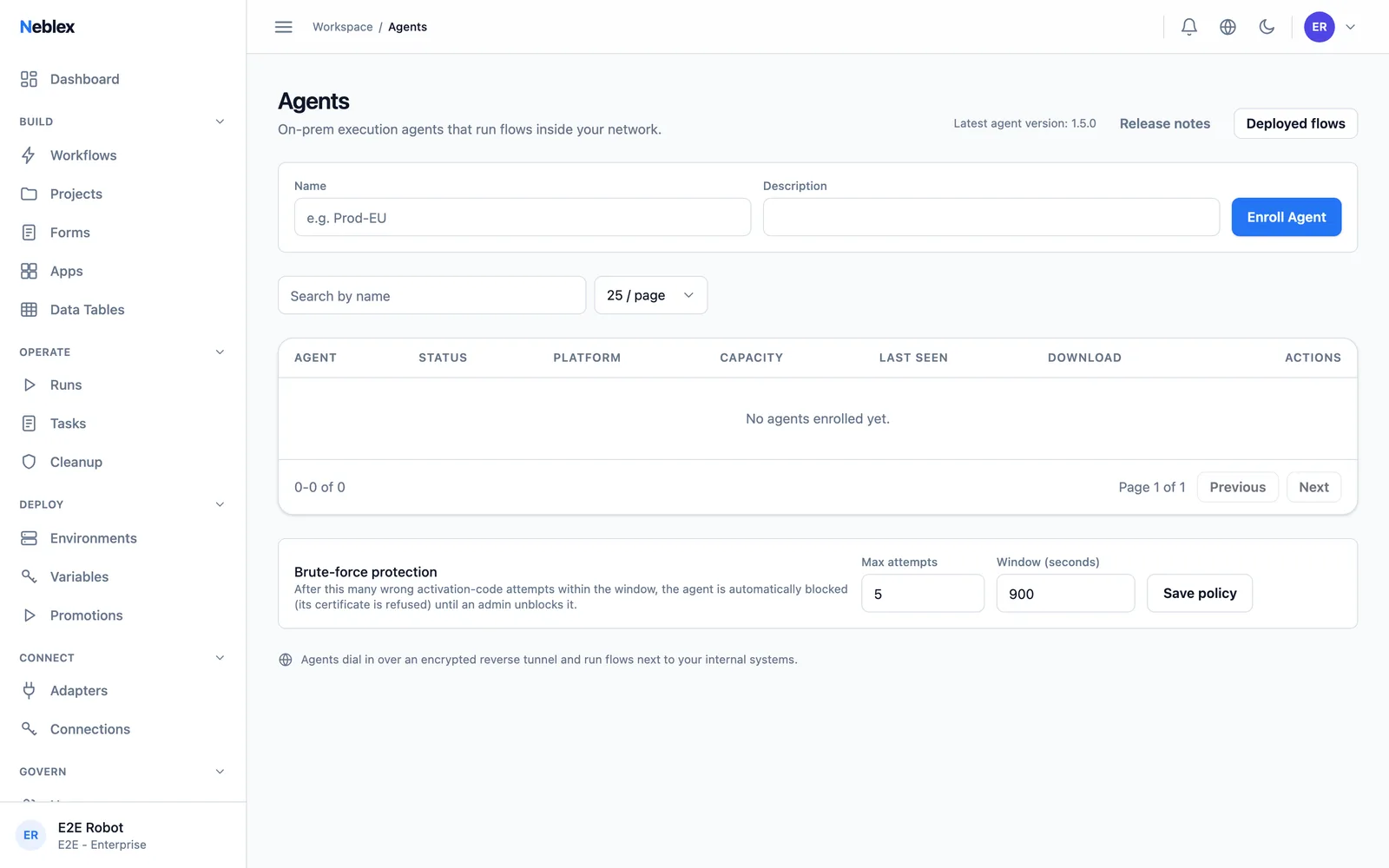 On-Prem Worker fleet with live telemetry and remote block controls