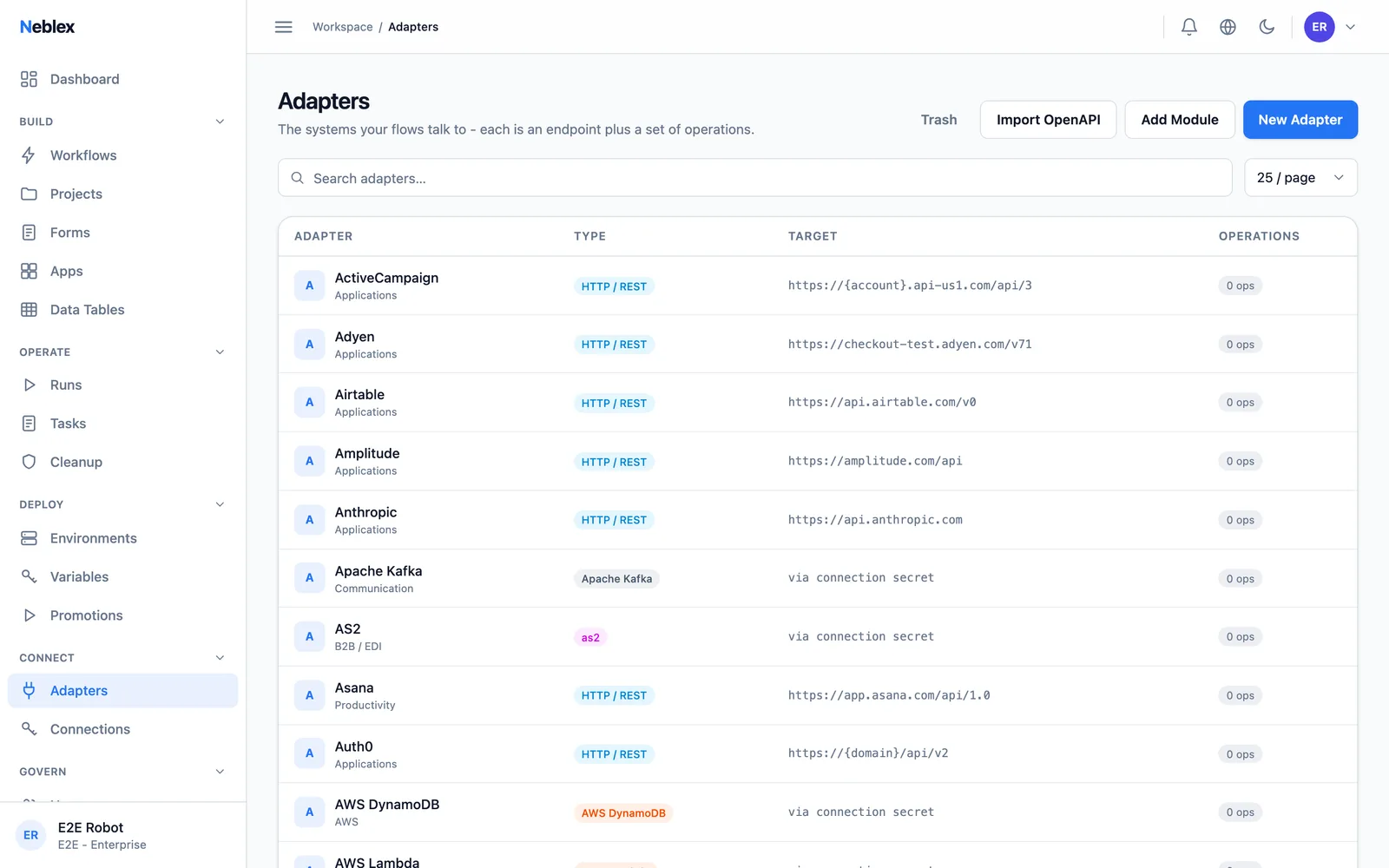 Connector catalog with imported OpenAPI connectors