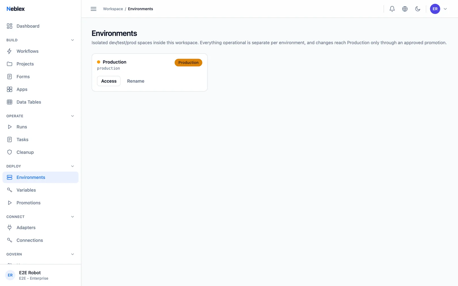 Environment overview with promotion status