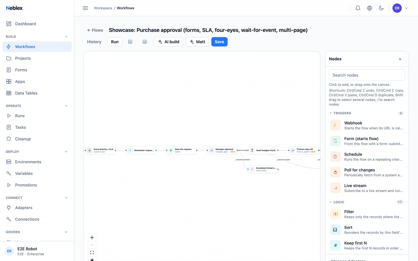 Neblex Integration Fabric visual flow builder