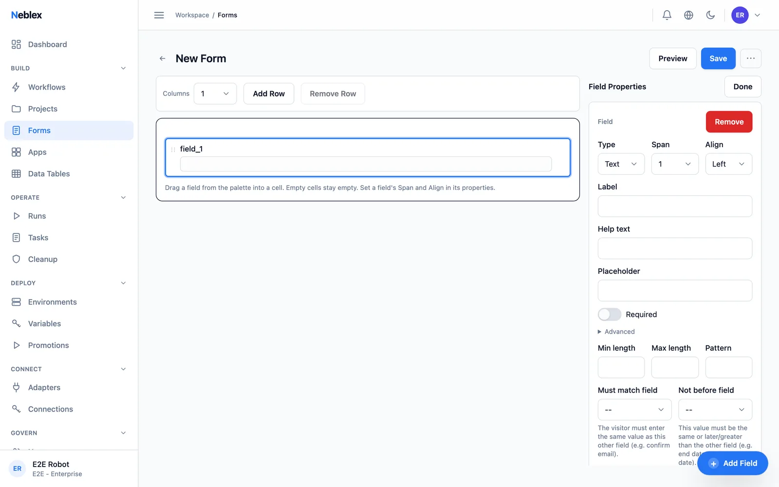 Drag-and-drop form builder with validation rules